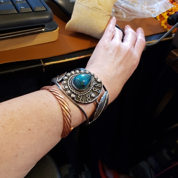 SOLDβ Vintage Sterling Silver Turquoise Bracelet signed by Silver Smith artist - Picture 13 of 16